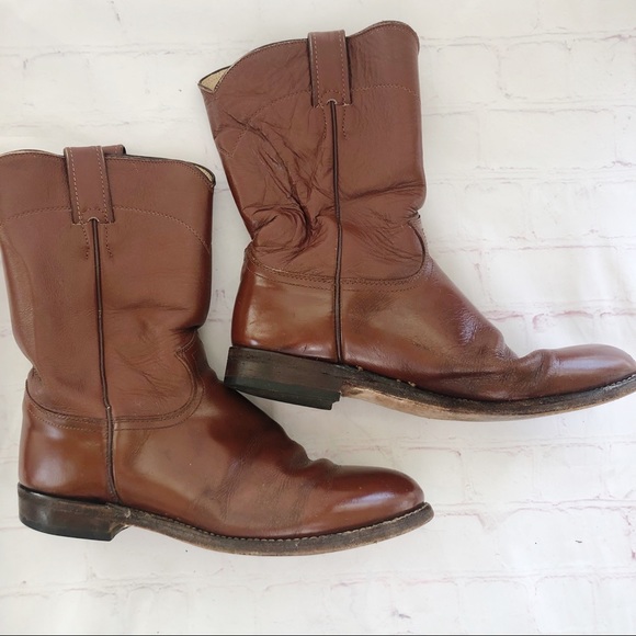 [Justin] Brown leather western roper boot 8.5D - Picture 3 of 8